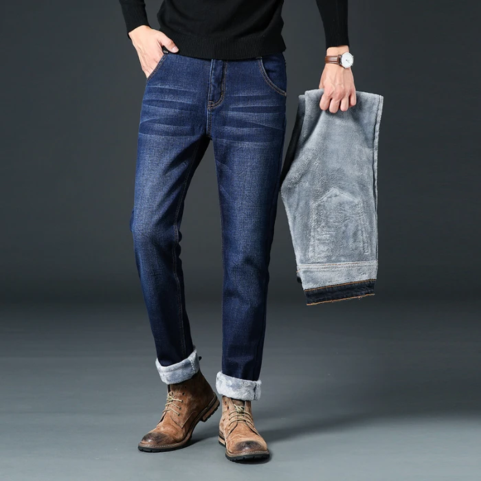 Новые обтягивающие мужские Модные джинсы высокого качества, утолщенные бархатные повседневные Стрейчевые узкие джинсы, Классические деловые джинсы
