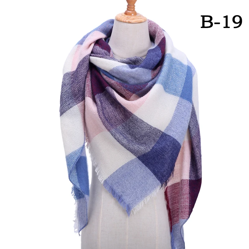 Женский шарф, модные клетчатые кашемировые шарфы, женские зимние шали и палантины, бандана, женские вязаные шарфы с треугольным вырезом - Цвет: b-19