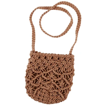 

Handmade 3 Strands Grass Bag Cotton Line Handbag Summer Bohemian Woven Openwork Beach Bag Ladies Woven Straw Bag Clutch Bag