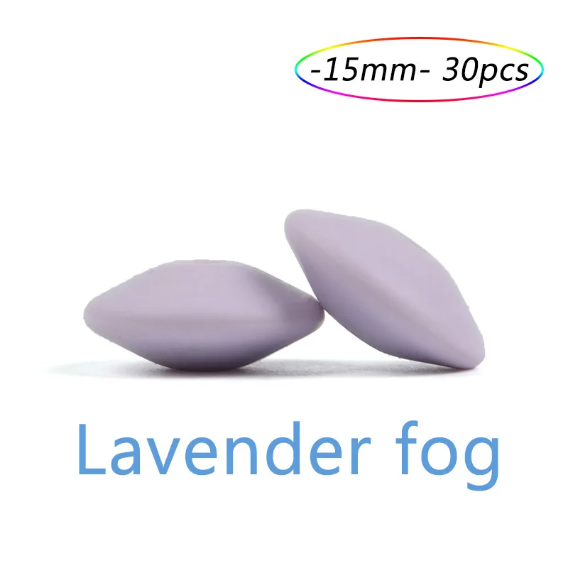 15mm lavender fog LOFCA силиконовый 15 мм бусины в форме чечевицы 30 шт зубной прорезыватель для малышей без БФА, силиконовый клипсы для детского зубного кольца ювелирные изделия Цепочки и ожерелья бисер для изготовления - Цвет: 15mm lavender fog