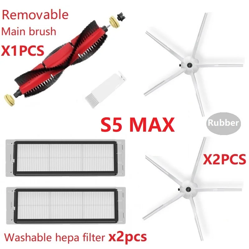 Originele S5 Max Wasbare Hepa Filter Verwijderbare Belangrijkste Borstel  Rubber Side Borstel Van Roborock Robotic Stofzuiger S5 Max|Vacuum Cleaner  Parts| - AliExpress