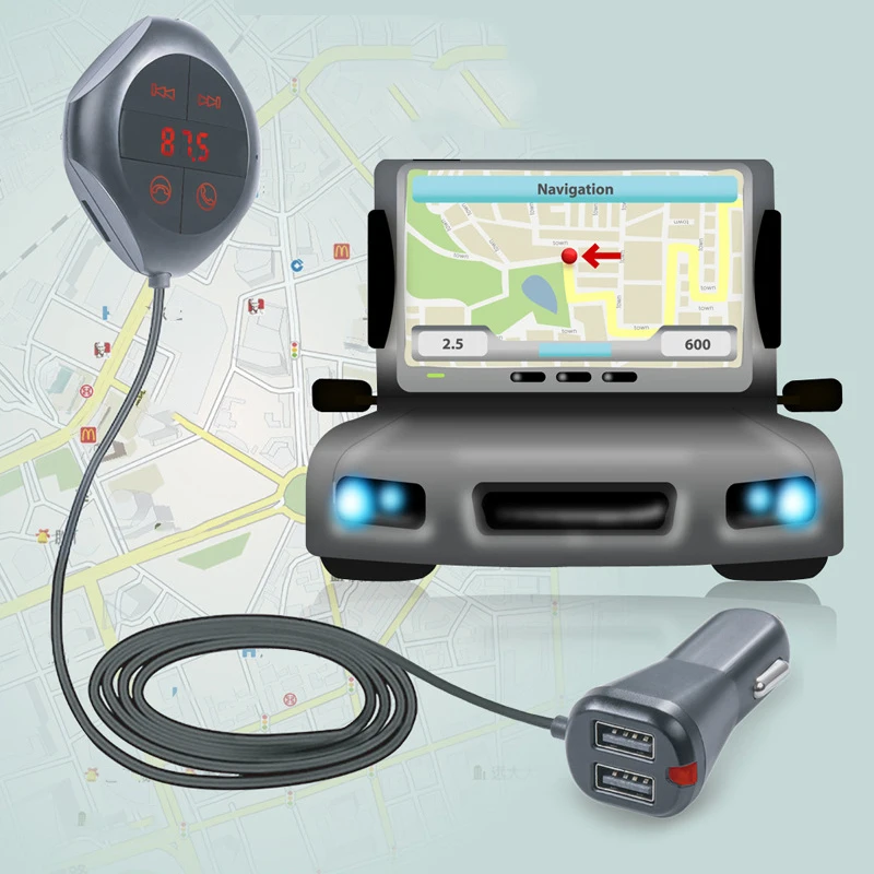 Автомобильный Bluetooth FM передатчик Громкая связь вызов аудио приемник авто MP3 плеер двойной USB быстрое зарядное устройство автомобильные аксессуары голосовая навигация