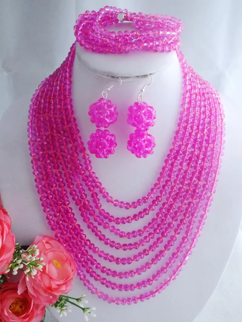 2019-new ! !!   African Beads Jewelry Set Pink Wedding Jewelry Set For Bridal  African Beads Jewelry Set