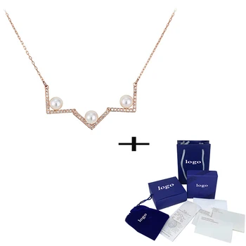 

SWA Fashion New Medium Rose Gold Pearl Necklace Elegant Temperament Ms. Clavicle Necklace For Girlfriends Best Birthday Gift