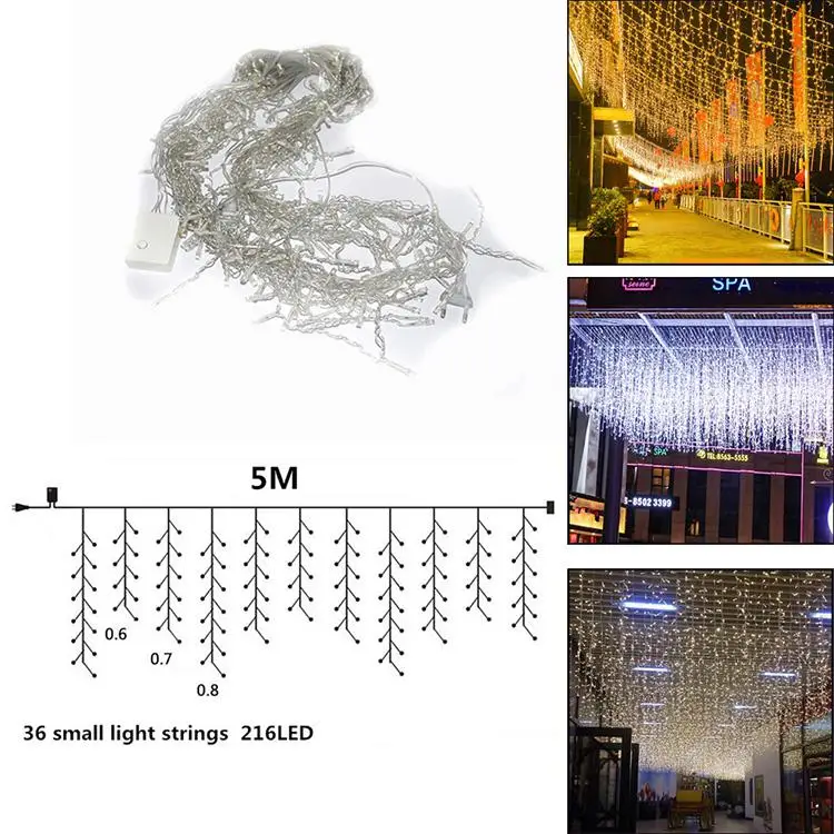 SOLLED 5M 216LEDs LED Curtain Icicle String Lights eith 8 Modes for Party Garden Stage Decor with Plug