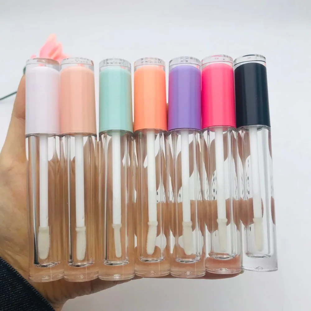 New 5ML Lip Gloss tubes with wand,Plastic Empty Lipglaze Tube,White,Black  cap DIY Beauty lip glaze cosmetic packing container