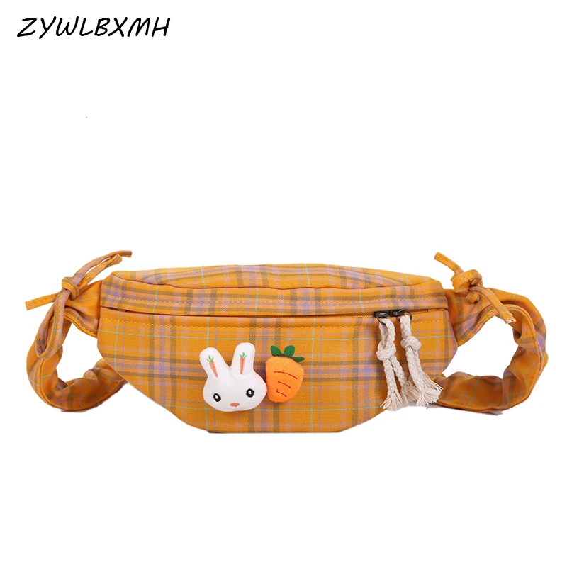 

ZYWLBXMH Cartoon Applique Waist Packs Headset Hole Waist Bag Canvas Belt Bag Solid Color Fanny Pack Women's Chest Bag Banana Bag