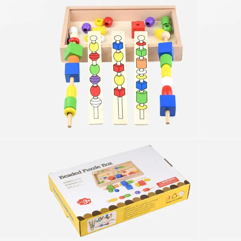  Children's Educational Beaded Box Wooden Montessori Teaching Aid Color Shape Toy - 4000505543113