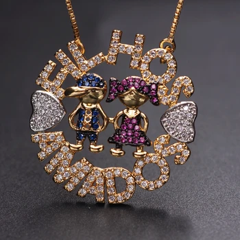 

Colorful Boy Girl Pendant Necklace Pave Cubic Zirconia Love Heart Gold Color Chain Necklace Cute Kid Charm Women Fashion Jewelry