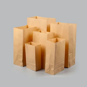 

50pcs Brown Kraft Paper Gift Candy Bags Bakery Bags Treat Bags Sacks Kraft Paper Breakfast Baked Bread Food Paper Bags For Food