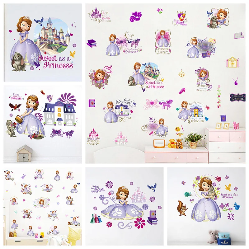 Cartoon Disney Sofia Princess Castle Wall Stickers For Kids Room Home Decor Diy Anime Mural Art Girl's Wall Decals PVC Poster