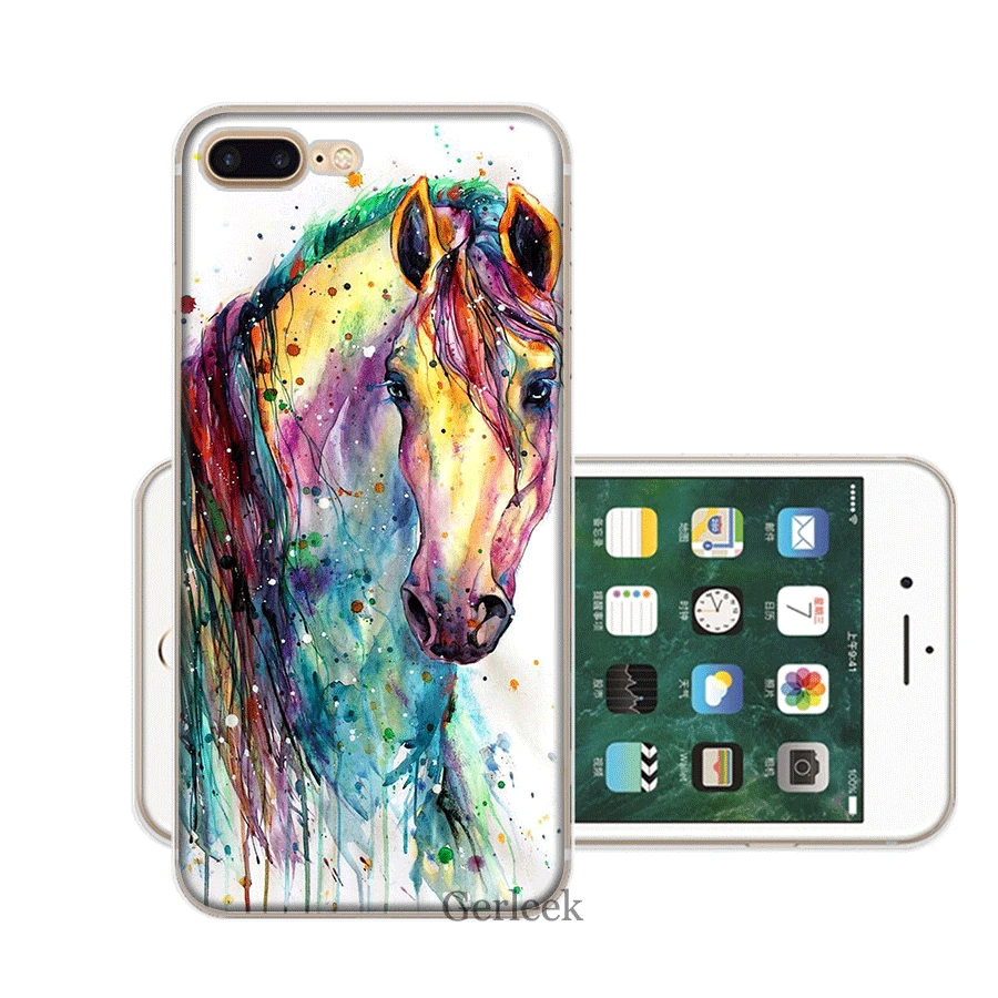 Чехол для мобильного телефона iPhone 11 Pro 6 6s 7 8 P Lus iPhone XR X XS Max 5 5S SE Shell Акварельная Лошадь Картина маслом жесткий чехол