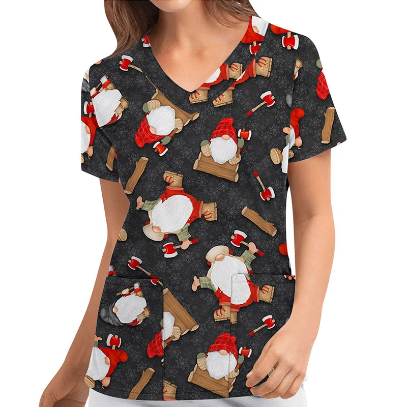 Christmas Nursing Scrubs T Shirt Tops 