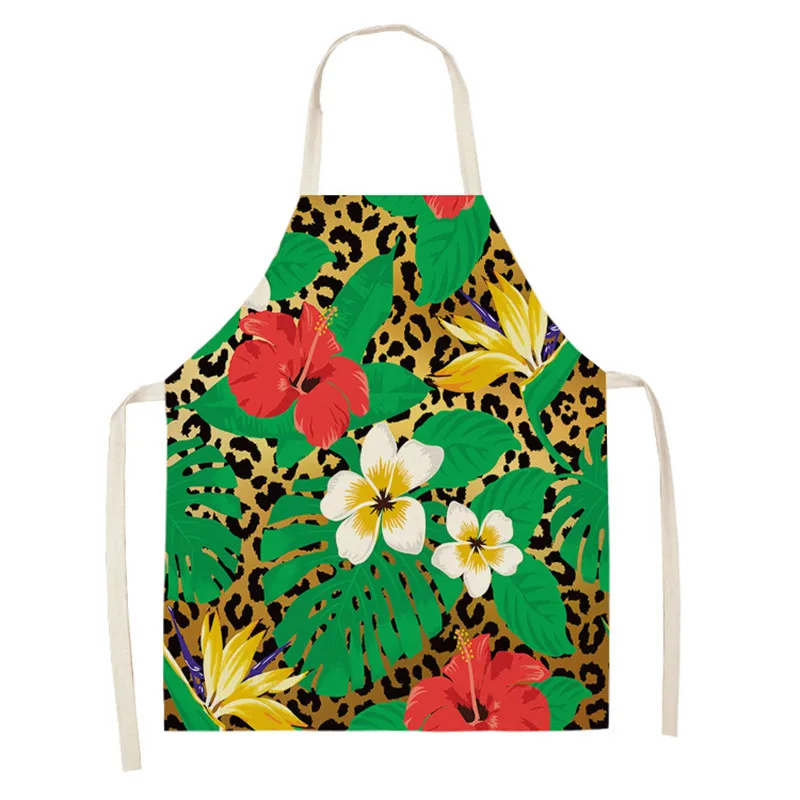 Kitchen Aprons for Women Men Women Leopard Cotton Linen Apron Pinafore Cleaning Tools Home Cooking Baking Waist Bib