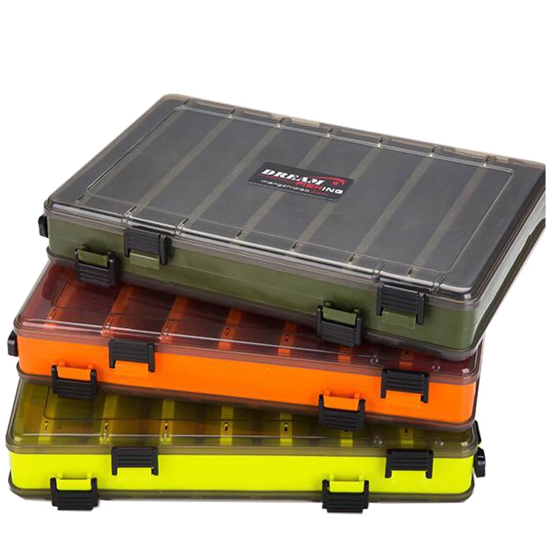 

1pcs Portable Double Sided Fishing Tackle Box Multifunction 14 Compartments Fishing Lures Container Box Fishing Gear Accessories