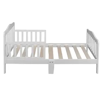 

Wooden Baby Toddler Bed Children Bedroom Furniture with Safety Guardrails White，ship from US drop shipping