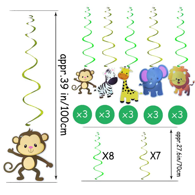 30pcs-Birthday-Party-Decoration-Kids-Zoo-Safari-Jungle-Animal-Foil-Spiral-Swirls-Banner-Bunting-Garland-Streamer