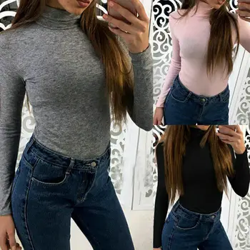 

Women Autumn Blouses Shirts Long Sleeve Turtlecollar Slim Fit Shirts Pullover Casual Basic Thermal Top Blouse