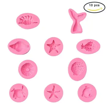 

10Pack Silicone Fondant Molds Mermaid Tail Seashells Starfish DIY Handmade Molds