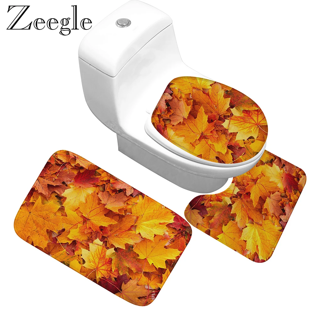 Zeegle 3pcs Bath Mat Set Anti-slip Kitchen Carpet Shower Mat Absorbent Toilet Rug Foot Mat Bathroom Rug Set