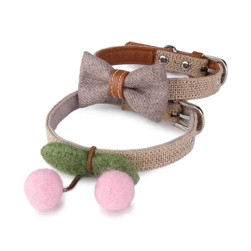 Cat Collar Cherry Designed Adjustable Buckle Bow Tie Hand Knitted Cute Kitten Cat Neck Ring Stylish Cat Photo Prop Cat Collar Cherry Designed Adjustable Buckle Bow Tie Hand Knitted Cute Kitten Cat Neck Ring Stylish Cat Photo Prop