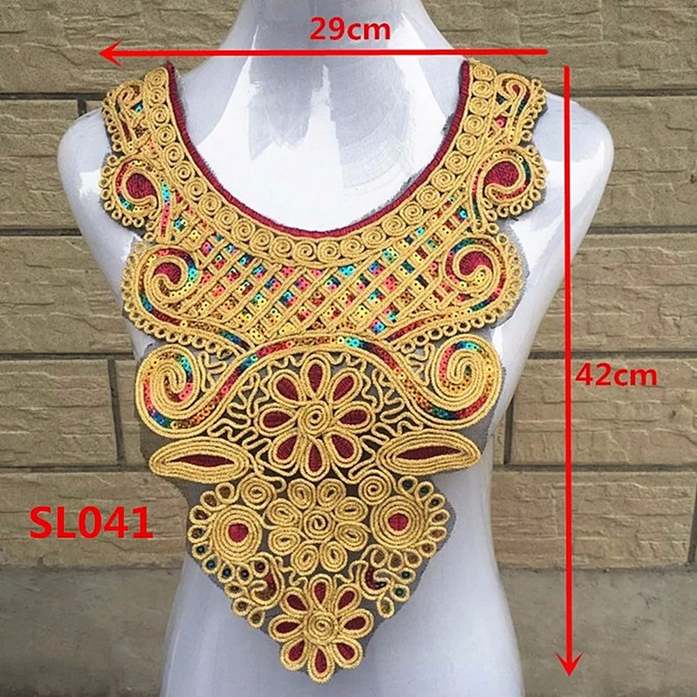 Lace Garment Accessories Lace Sewing Supplies Lace Decoration Lace Accessories Lace Sewing Accessories Sewing Patches Clothing Accessories 1pcs Gold collar Silver Craft Venise Sequins Floral Embroidered Applique Trim Decorated Lace Neckline Collars Sewing Accessories