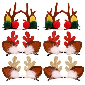 

6pcs Simulation Mink Hairpin Antlers Hair Clip Gold Powder Headwear Hair Accessories Christmas Party Headdress