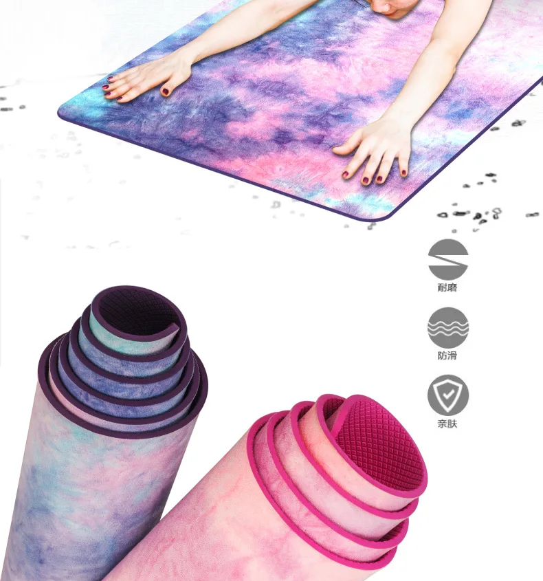 Цифровой Коврик для йоги с принтом Tie-dye Натуральный каучук Коврик для йоги стиль замша сублимационная передача йога коврик