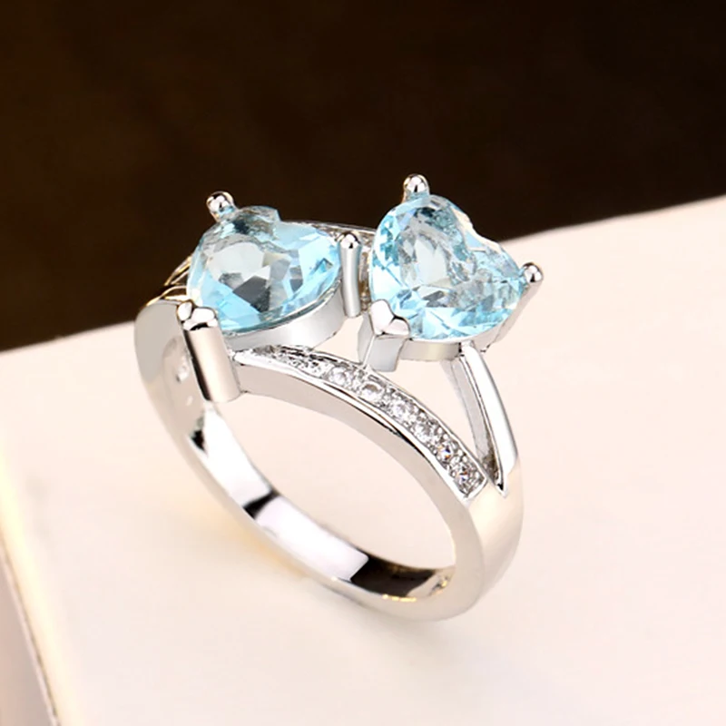 Bague Ringen Топ бренд двойное сердце дизайн топаз кольца для женщин серебро 925 ювелирные изделия драгоценные камни кольца подарки на Рождество юбилей