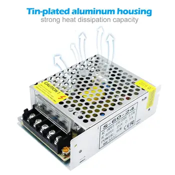 

24V DC Universal Regulated Switching Power Supply, 2.5A 60W, 100-240V AC to DC 24 Volt LED Driver, Converter, Transformer jk1380