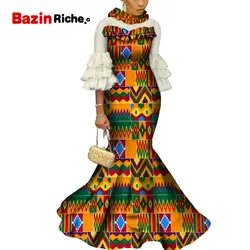 African Dresses for Women Elegant Dashiki Clothing Wedding Spring & Fall Bazin Riche Ankara Print  Wax Cotton Dress WY5315