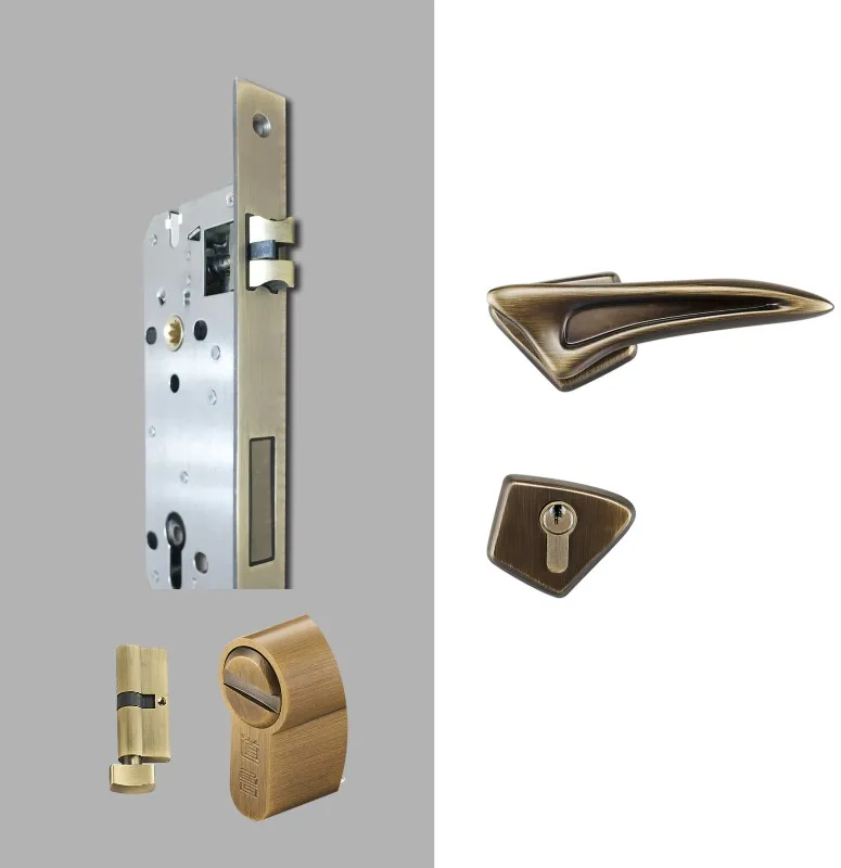 Dooroom Brass Door Lever Silver Chrome Black Modern Interior Room Door Lock Bedroom Unequal Double Door Split Mechanical Set - Цвет: BK-AB