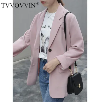 

TVVOVVIN NEW Fashion Womens Korean Version Simple Loose Casual Suit Jacket Woman Pink Girl Female Pockets Q007