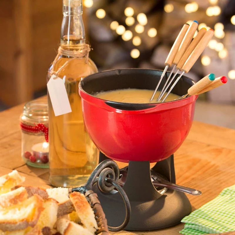 Stainless Steel Color Coding Chocolate Fountain Cheese Fondue Forks with Oak Wood Handle Heat Resistant, Skewers Marshmallow Roa