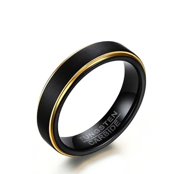 

2020 European and American Simple Fashion Tungsten Steel Drawing Black Gold Ring Jewelry for Men