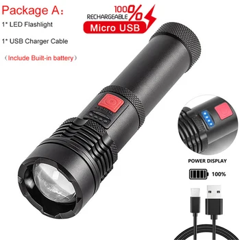 

6000Lums LED Flashlight Tactical torch powerful usb Rechargeable lamp XHP50 light 5 Modes flashlights Best Camping Hunting Light