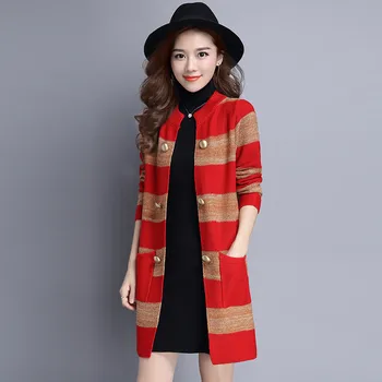 

2020 Cardigan Mid-Length Sweater Loose Coat Women's Spring and Autumn Striped outside
