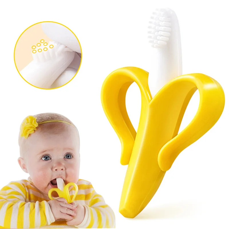 Mordedor de silicona para bebé, cepillo de dientes seguro sin BPA, juguetes para morder, cepillos dentales de entrenamiento