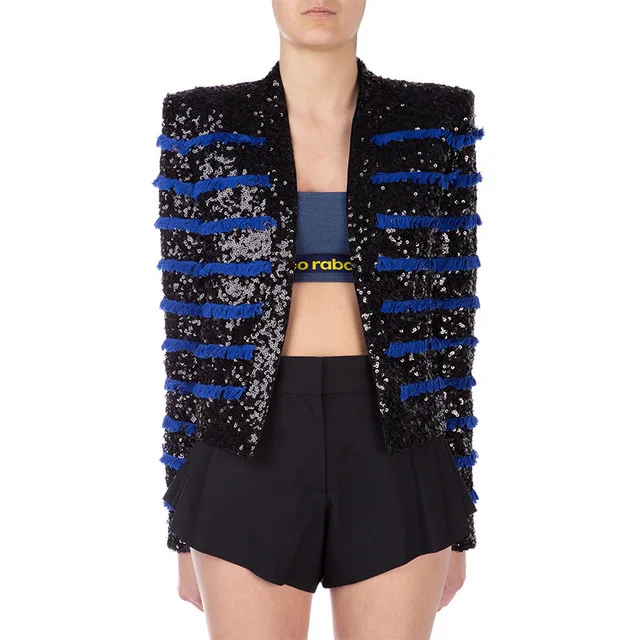 New Arrival Autumn Winter Blazer Women Sequins Tassel Fashion Runway Designer Suit Jacket Coat Slim Fit Outerwear Female