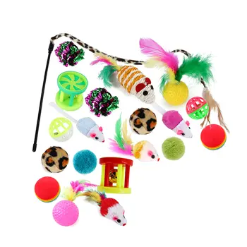 

21Pcs Cat Toys with 1 Way Tunnel Ball Fluffy Mice Fish Interactive Feather Teaser Cat Interactive Toys Set for Cat Puppy Kitty