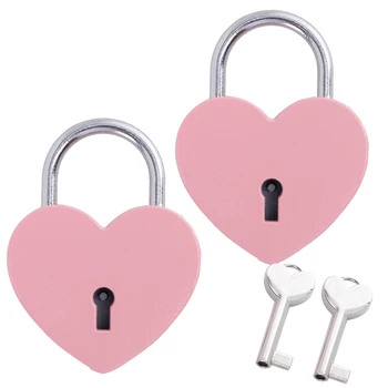 

2pcs Alloy Heart Shaped Padlock Love Lock For School Gym Locker Sports Locker Toolbox Case Hasp Storage Pink