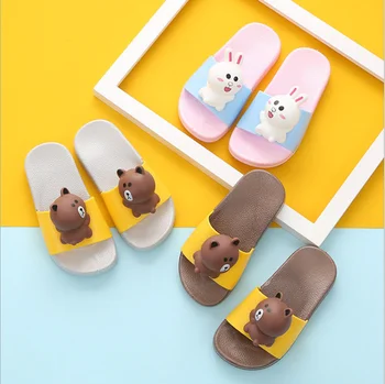 

Cartoon Doll Head Three-dimensional Bear Rabbit Cute Men and Women Baby Children's Slippers Non-slip Soft Bottom Children's Sand