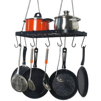 

Durable Pot Rack Ceiling Mount Cookware Rack Hanging Hanger Organizer with Hooks, Black