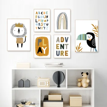 

Nursery Art Painting Digital Canvas Prints Nordic Poster Cartoon Rainbow Print Crow Lion Wall Pictures For Kids Bedroom Decor