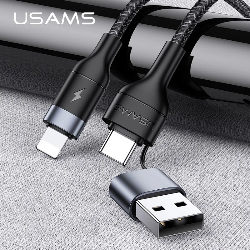 

USAMS USB Type C to Lightning cable 2 in 1 Type c to type c 60W PD Fast charging cable For iPhone 11 XR 8 laptop cable for iPad