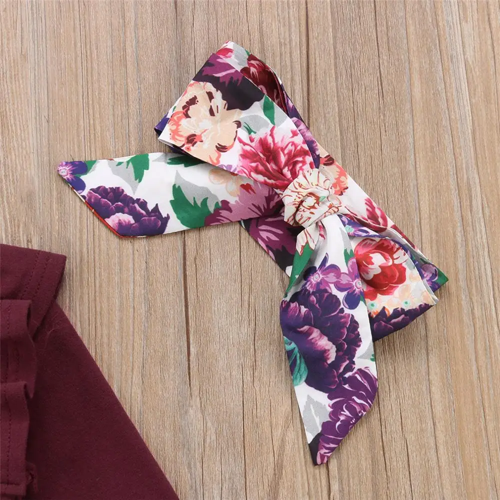 Humor Bear/весенне-осенние комплекты одежды для маленьких девочек хлопковая футболка с длинными рукавами+ юбка с цветочным принтом+ повязка на голову, 3 предмета, одежда для малышей