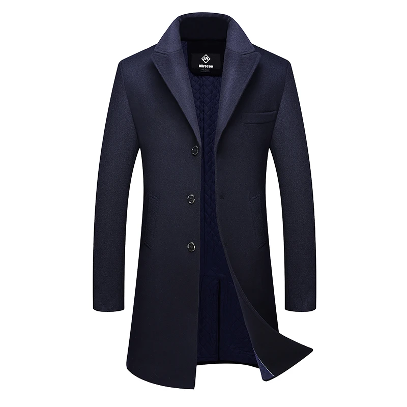Mirecoo/Высококачественная однотонная длинная толстая куртка, мужское шерстяное пальто с карманом и отложным воротником, модное повседневное пальто, зимнее пальто для мужчин