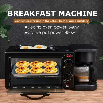

3 In 1 Electric Breakfast Machine Multifunction Pizza Bread Oven Coffee Maker Frying Pan Toaster DIY Breakfast Makers Frying Pan