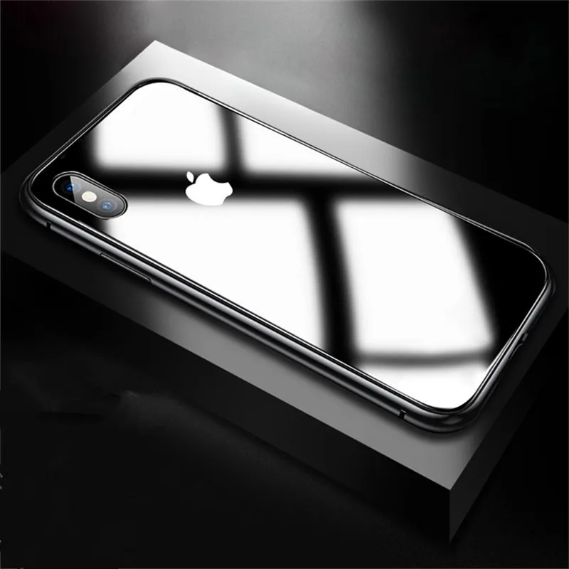 

Double sided glass Magnetic case for iphone XS Max X 7 8 Plus Luxury metal 360 degree Full protection cover for iphone 7 8 Xr