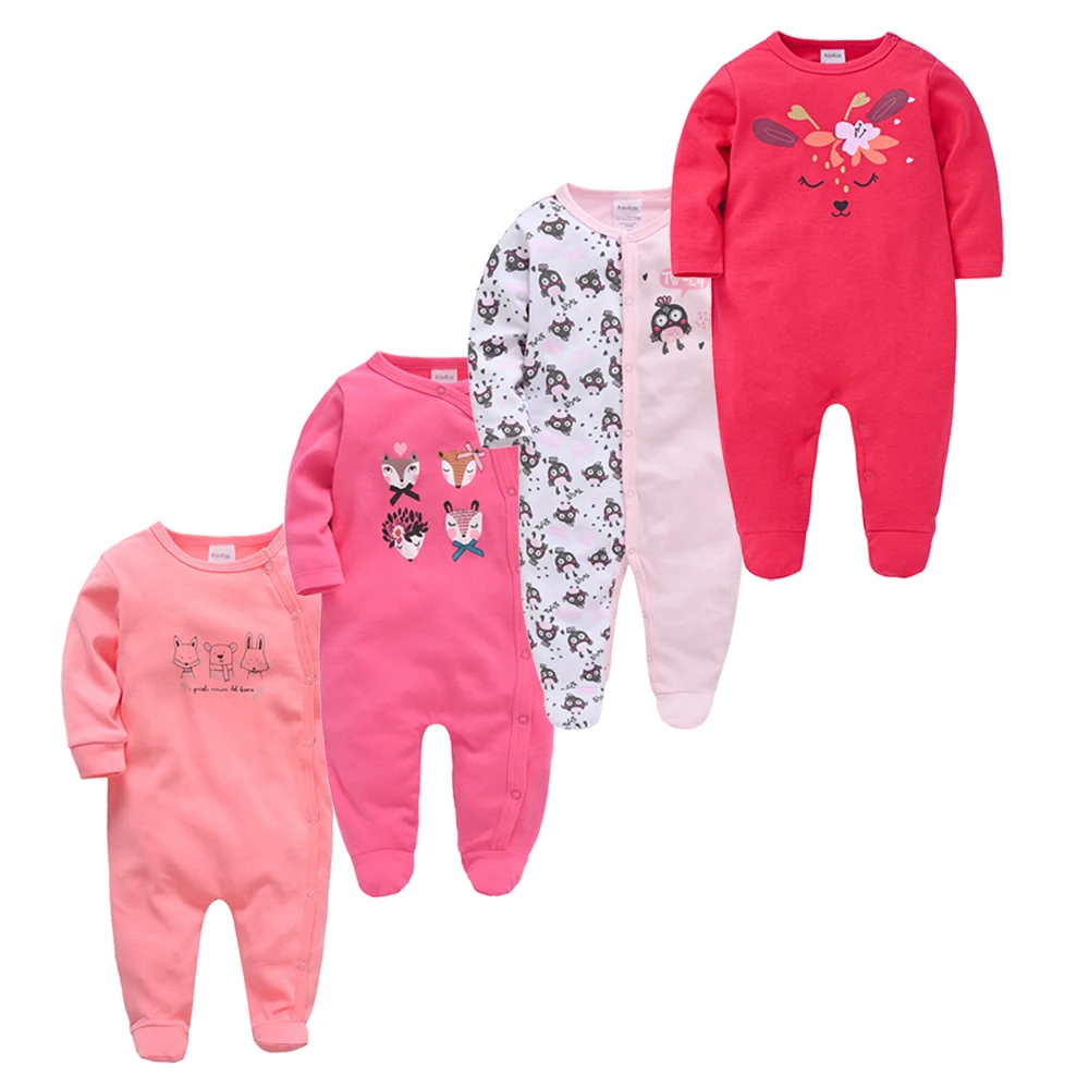 

Kavkas 3/4 Pcs 100% Cotton Long Sleeve Summer Cute Design Clothes Onesie Newborn Body Rompers Pink Girls Jumpsuit